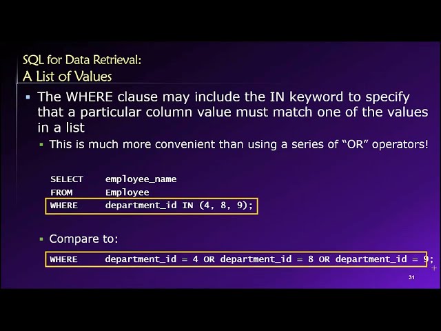 Topic 03, Part 13 - Using IN, NOT, and BETWEEN in SQL Queries