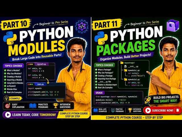 Python Tutorial Part 10 & 11 | Modules & Packages in Python Explained | Python Full Course