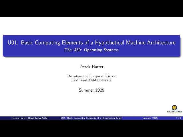 U01-1: Basic Computing Elements of a Hypothetical Machine Architecture