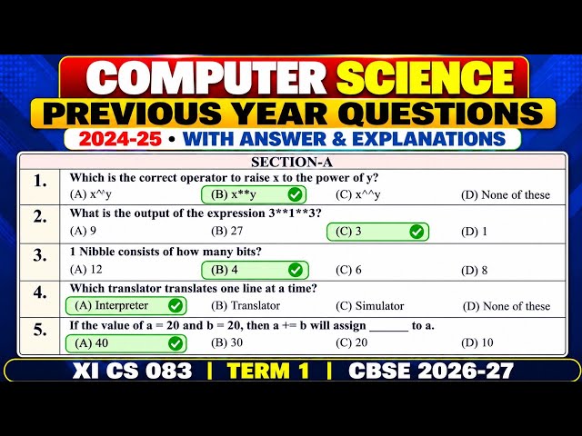 Previous Year Questions 🔥 2024-25 | Class 11 Computer Science Term-1 Answers & Explanation | CS 083