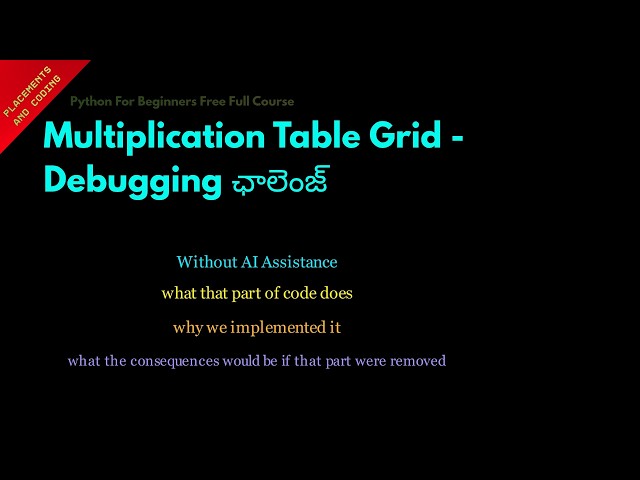 Debugging Challenge Multiplication Table Grid || Telugu || Lesson 64 || Python For Beginners ||