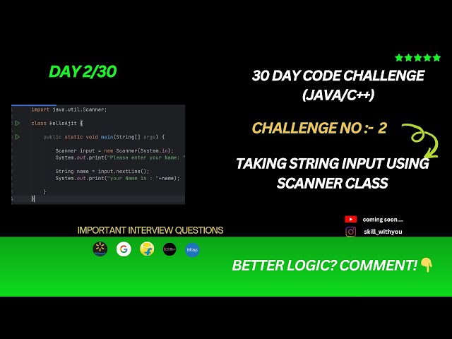Learn Java Scanner Class in 1 Minute 💻 | Day 2 of 30 Days Java Challenge | Beginner friendly