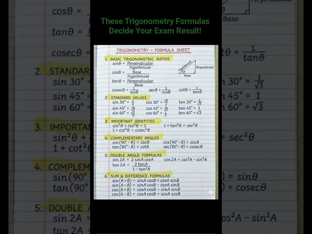 Quick Maths:  Trigonometry Formulas Hacks #mathematics #exam #jobpreparation
