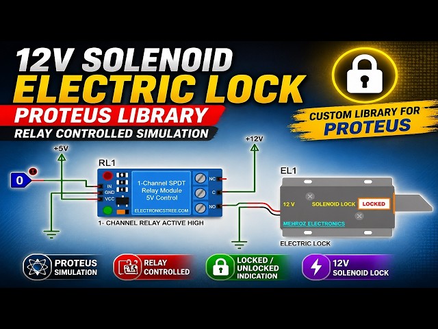 12V Solenoid Electric Lock in Proteus Simulation | Custom Library + Relay Control