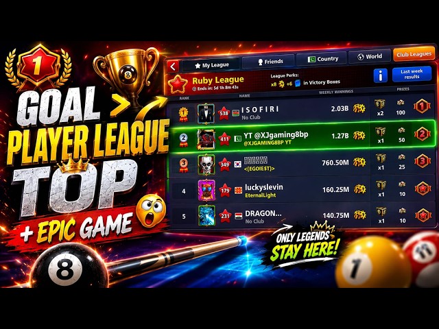Ruby League Top + EPIC GAME  8 BALL POOL LIVE Ep 511  #games #live #8ballpool #live