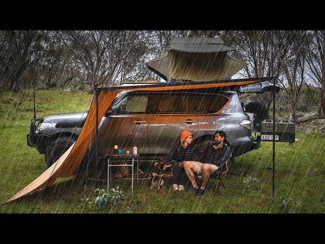 Couple Camping in the RAIN | Relaxing in our Cosy Awning Shelter | Nature ASMR