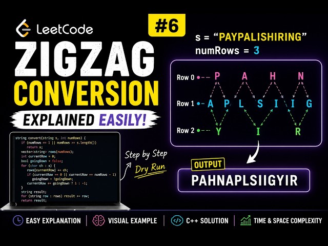 🔥 LeetCode 6: Zigzag Conversion Explained Easily | Java Solution | Step-by-Step Dry Run