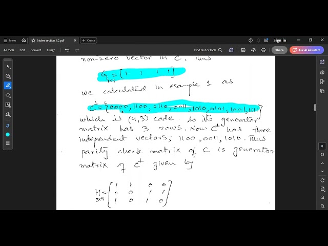 generator and parity check matrix