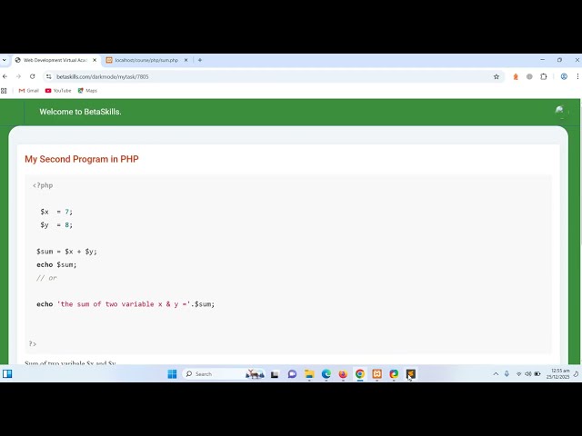 My Second PHP Program | Sum of Two Variables in PHP (Beginner Tutorial)