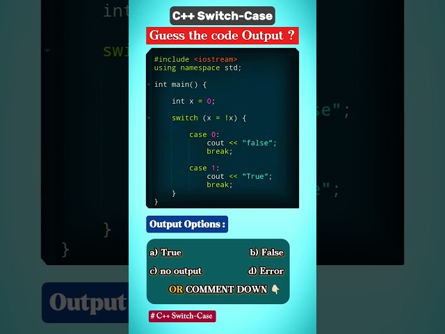 Guess the Output ❓| Switch-case Code Quiz ‼️#35 🔷 #cs #coding #problemsolving #viral #programming