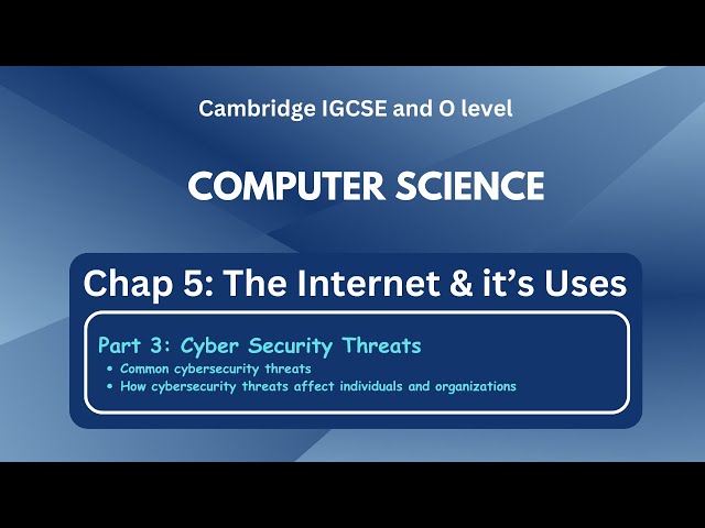 IGCSE Computer Science - The Internet  & It's uses: Cyber Security Threats - C5