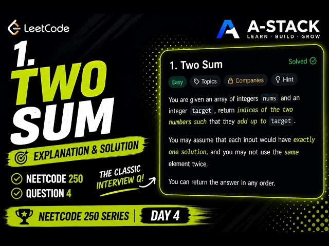 LeetCode:1 Two Sum | NeetCode 250 #4 | Explanation and Solution | A-Stack
