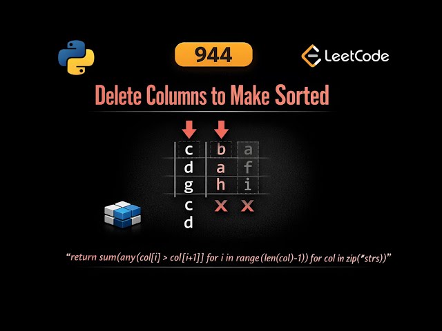 🎥 LeetCode 944: Delete Columns to Make Sorted | Python Solution | String Manipulation