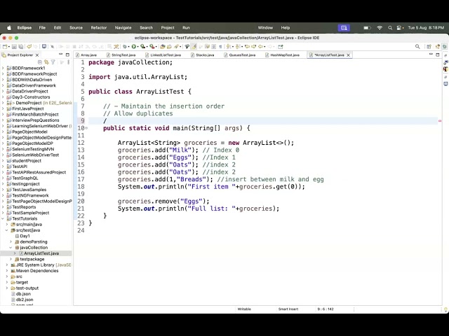 Java Collections - ArrayList,HashSet and LinkedHashSet & Algorithms Like Binary and Linear Search