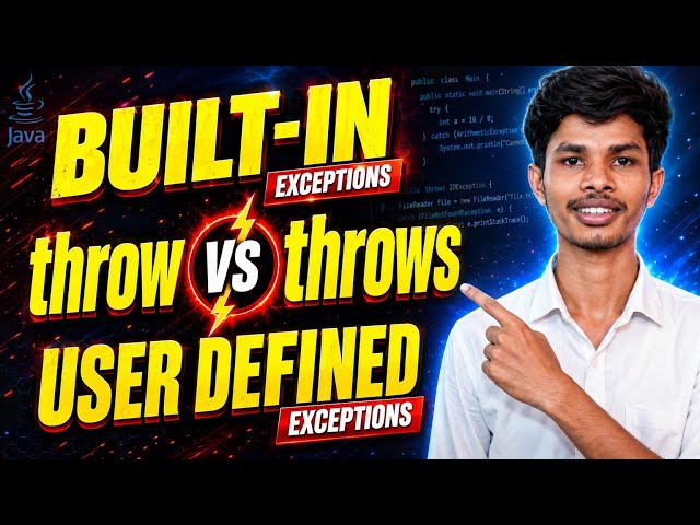 Throw vs Throws in Java | Built-in & Custom Exceptions in Hindi | Java Exception Handling  💻
