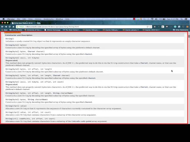 Using the JAVA API Online Documentation