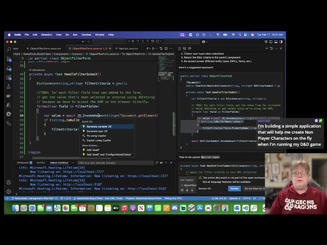 The DM's Familiar:  NPC Filtering - Use JSInterop to read the Filter Form