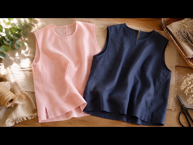 DIY loose sleeveless linen top with side slits