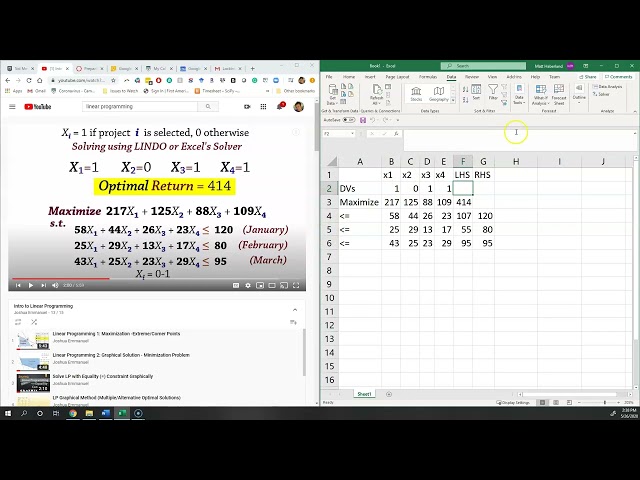Optimization VI: Solving Integer-Constrained LPs in Excel Solver