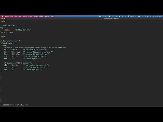 hello world in assembly on arm 32 (raspberry pi)