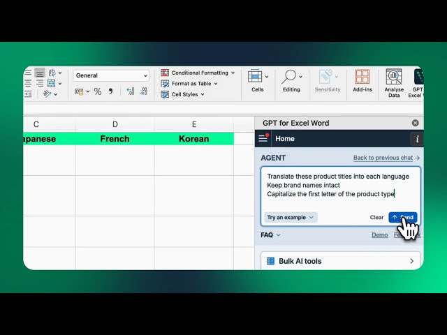 Automate bulk translation with the Agent - GPT for Excel