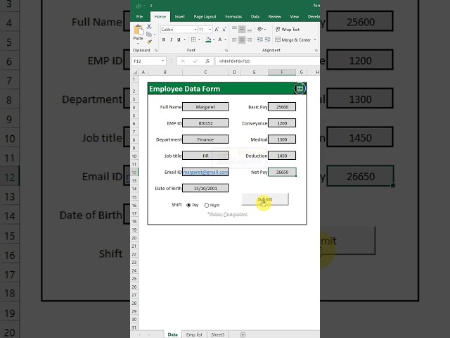 Data form with submit button 🔥 Excel tutorials #Excel #exceltips #exceltutorials