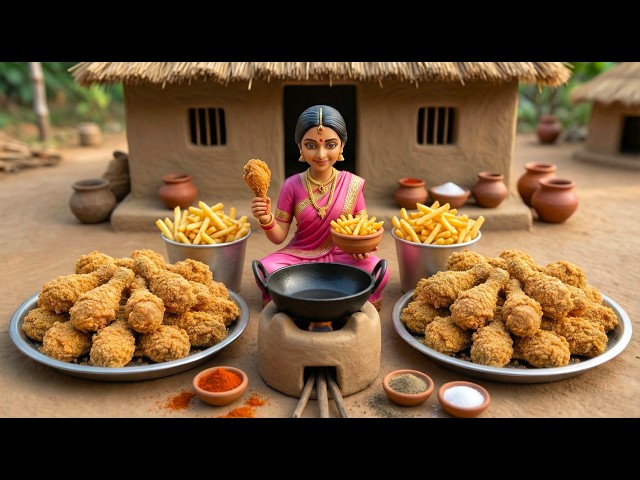 Miniature Doll massive KFC style fried chicken Cooking ASMR | Indian Village Tiny Kitchen Story