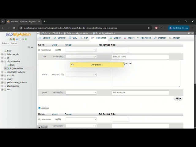 Tutorial membuat database, tabel database, input database nya dan menghapus database, tabel database