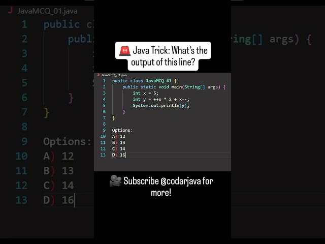 ✅ Answer in the comments if you got it right!#Java #JavaProgramming #JavaMCQ #LearnJava #CodarJava