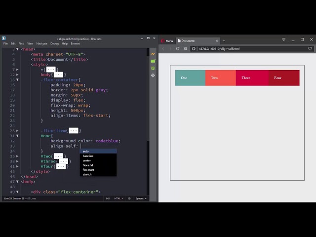 The align-self property with CSS Flexbox