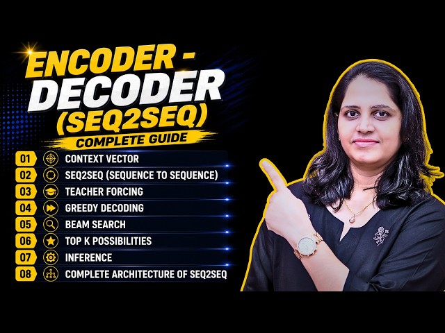 Seq2Seq Encoder-Decoder : Context Vector, Greedy Decoding, Teacher Forcing, Beam Search & Inference