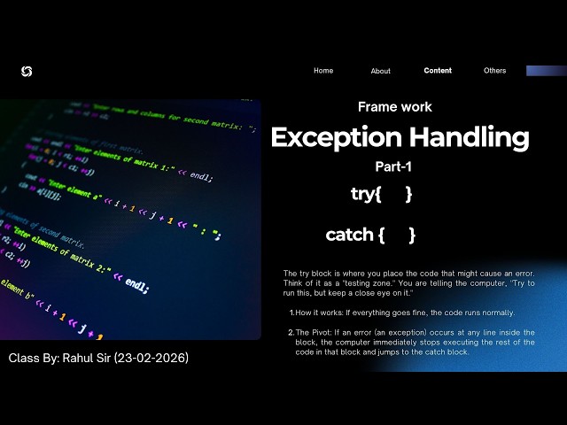 Exception Handling try {  } block & catch {  }block (23-02-2026)