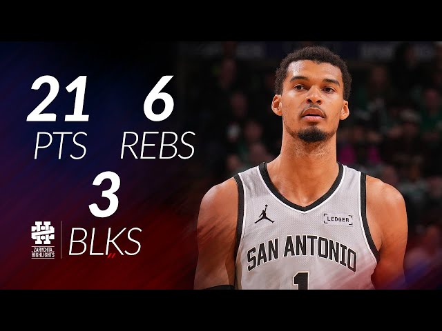 Victor Wembanyama 21 pts 6 rebs 3 blks vs Celtics 25/26 season