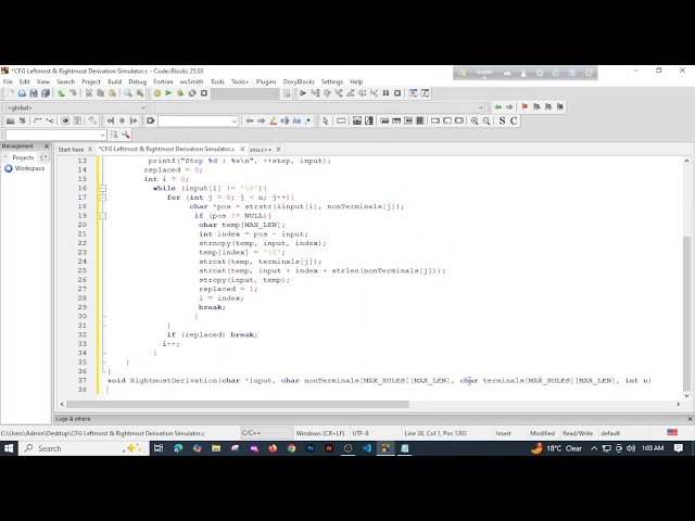 Project 05:CFG Leftmost and Rightmost Derivation Simulator Using C