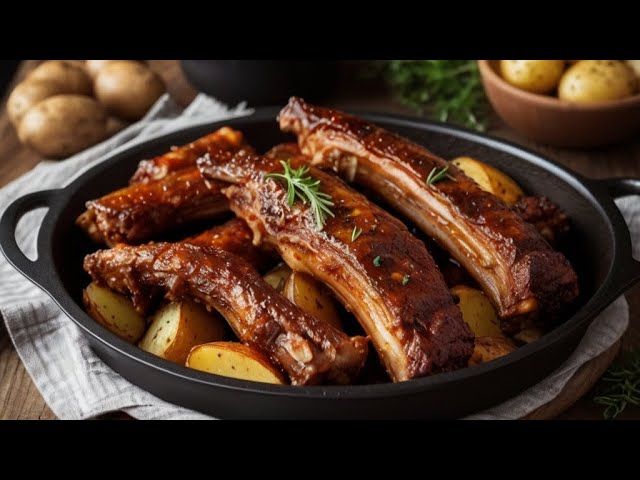 Свиные ребрышки с картофелем в духовке