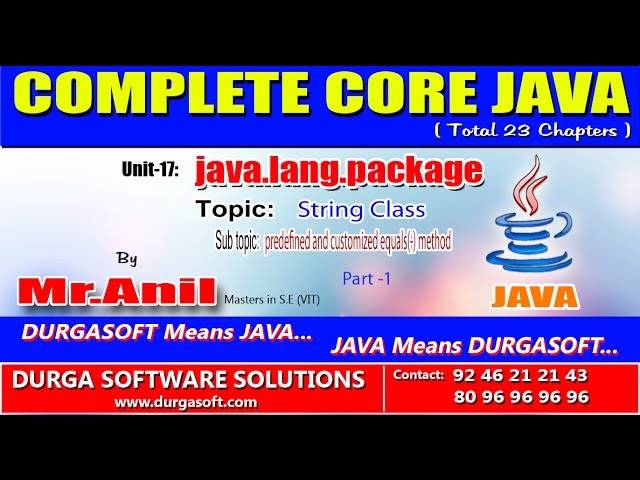 Core Java -java.lang.package-String class - predefined and customized equals(-) method Part -1