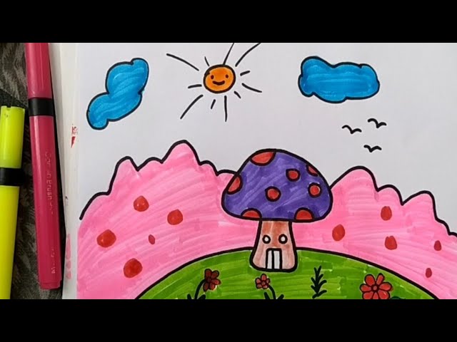 How to draw a mushroom house step by step
