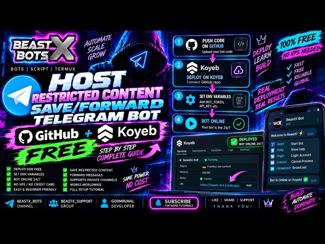 Telegram Restricted Content Bot | Save & Forward Restricted Content FREE | GitHub + Koyeb