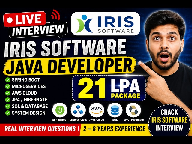 🔔 Iris Software Java Developer LIVE Interview | Spring Boot | Microservices | AWS Cloud | JPA | SQL