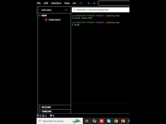 creating files using terminal | git bash command | html file | css file | js file