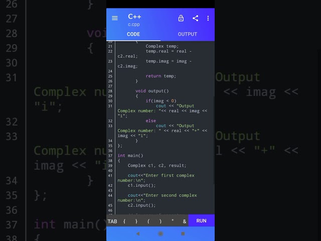 C++ Program to Subtract Complex Number Using Operator Overloading || #shorts
