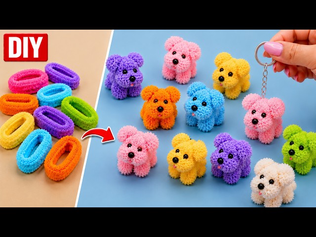 Easy & Fast! Cute Dog Keychain from a Hair Scrunchie 🐶 No Pattern Needed!