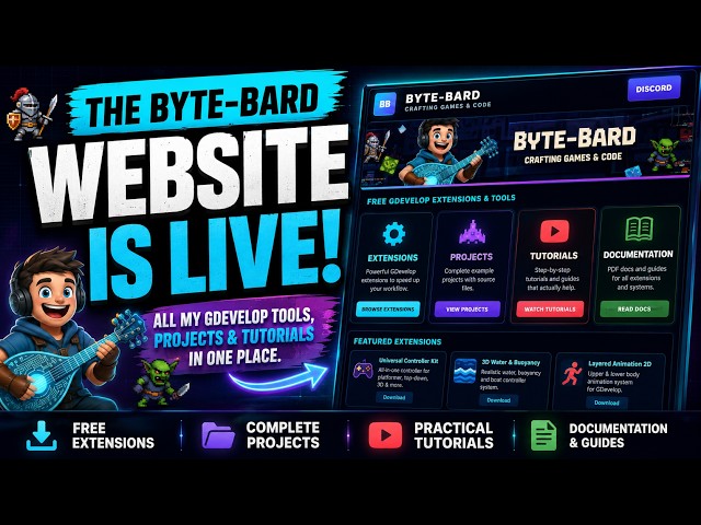 Free GDevelop Extensions, Projects & Tutorials – Byte-Bard Website Is LIVE!