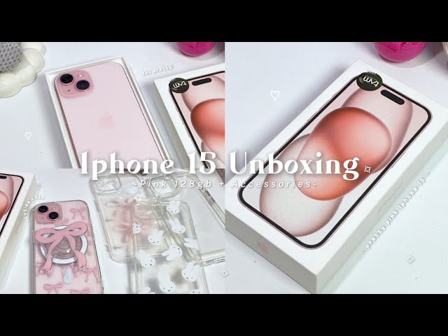 Iphone 15 (pink) Unboxing + Accessories 💗🎀📦💭