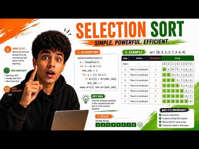 Selection Sort Algorithm Explained visibly (Animations + Code) | DSA