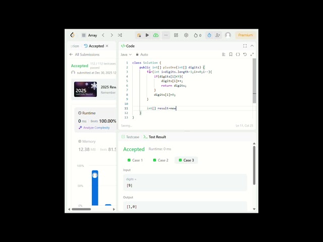 LeetCode 66 | Plus One | Easy | Array Math Problem |Java  #coding #programming #java  #leetcode