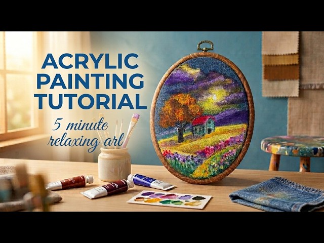 5-Min Relaxing Denim Art Tutorial | Easy Landscape Painting with Calming Music
