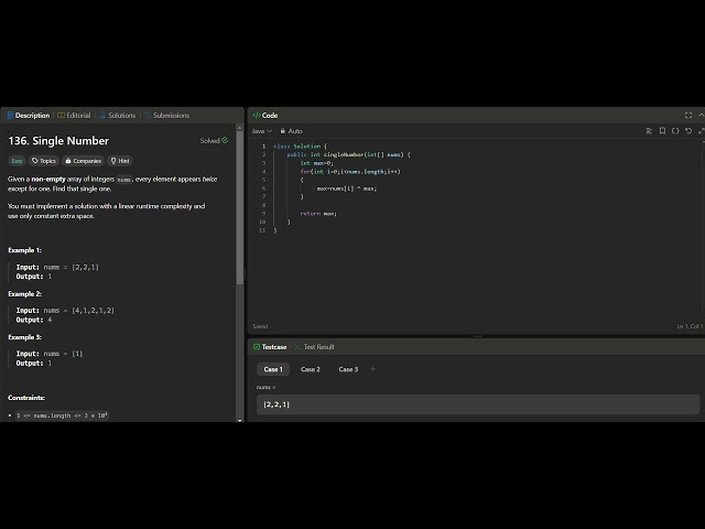 leetcode 163.single number  most optimized solution in java