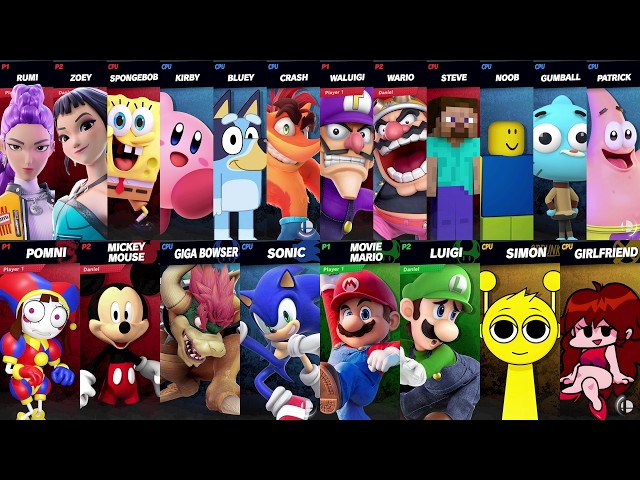 Sonic vs Mario vs SpongeBob vs Giga Bowser vs Minecraft vs Roblox | Super Smash Bros