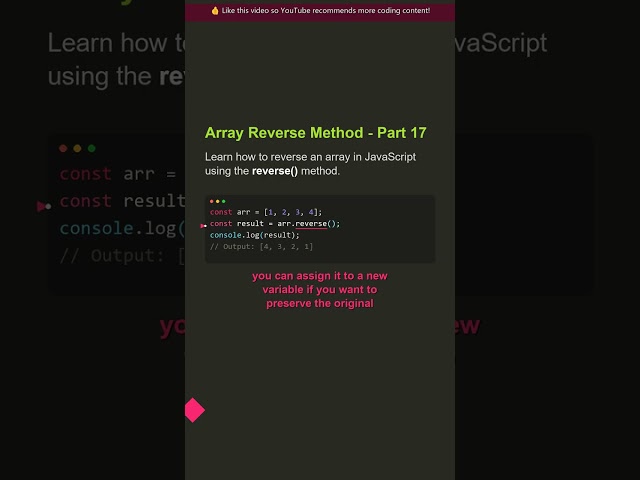🔥 Array Reverse Method - Part 17/715 - Best Practice Explained #shorts #javascript